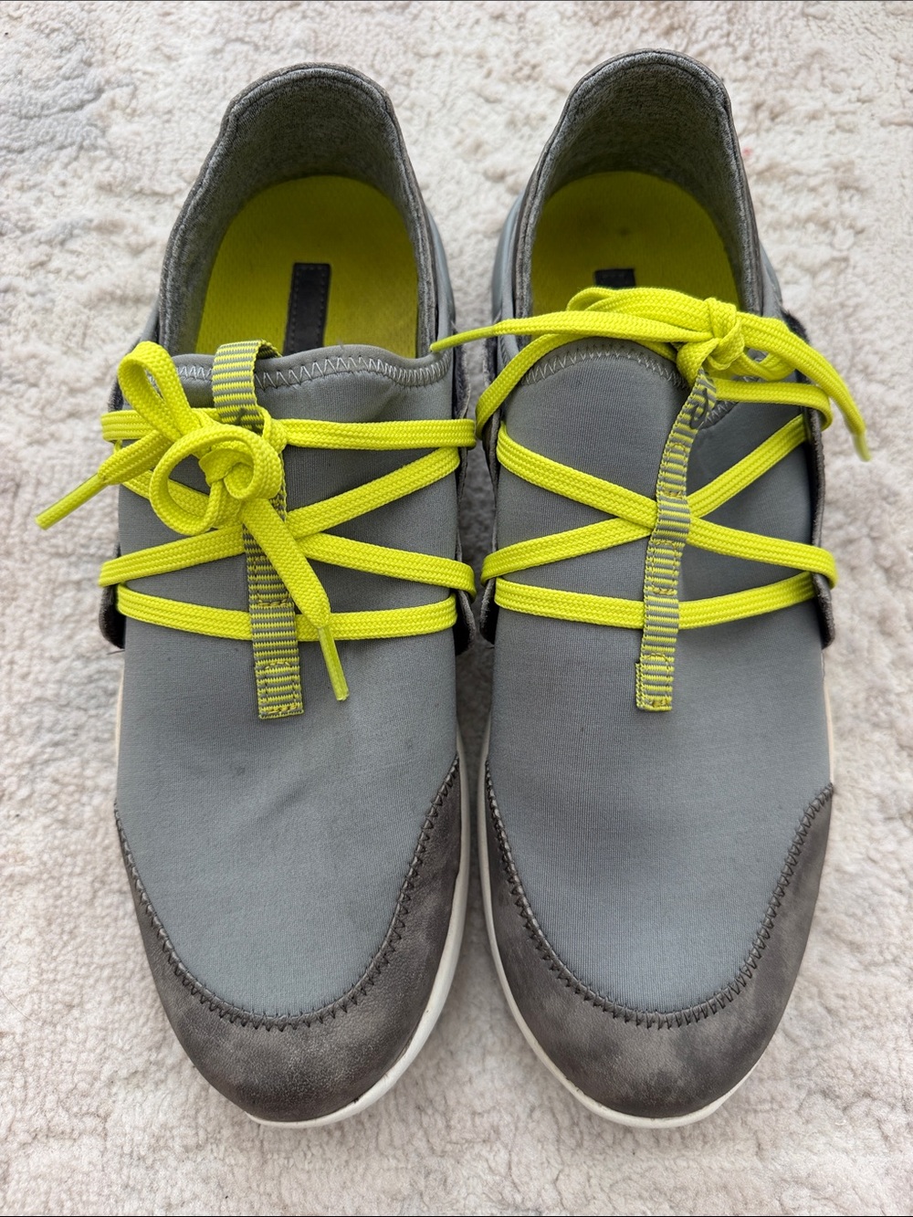 OluKai Grey Slip-On Loafers with Neon Yellow Laces